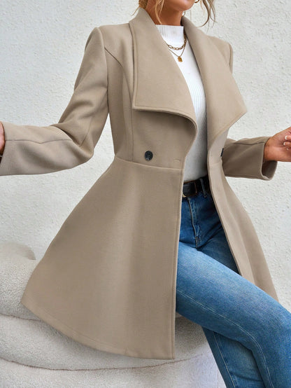 Flirla Waterfall Collar Double Button Overcoat